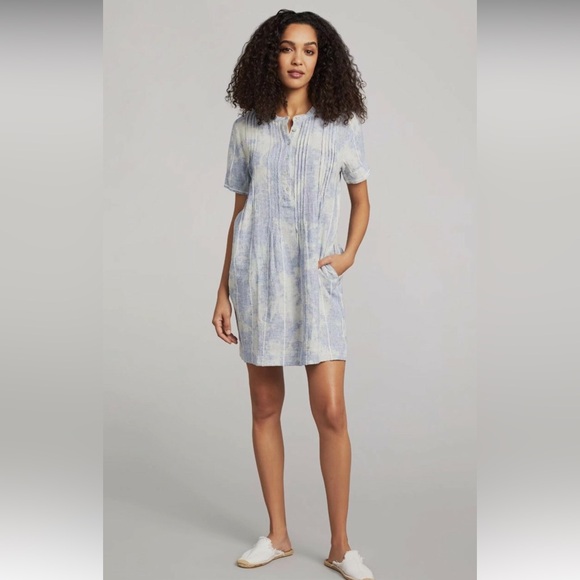 Faherty Sky Blue Tie Dye Linen Blend Shirt Dress Size Small summer beach resort - Picture 5 of 15